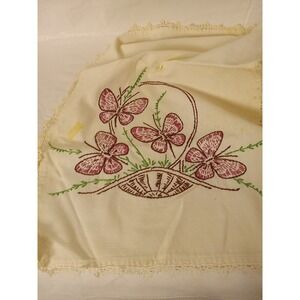 Vintage Hand Embroidered Table Runner Butterfly Themed A28